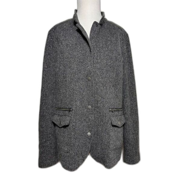 L.L. Bean Overcoat Jacket Wool XL Gray Elbow Patches Equestrian Prep Old Money - Picture 1 of 6